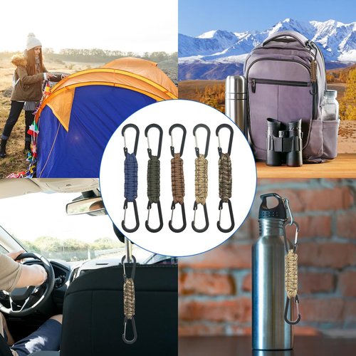 SENHAI 5 Pcs Braided Paracord Carabiner Keychains, Double Head Carabiner Keychains Outdoor Carabiner Hook Cord Clip for Hanging Keys or Water Bottle Keys Backpack Camping Hiking Fishing Fit Men Women