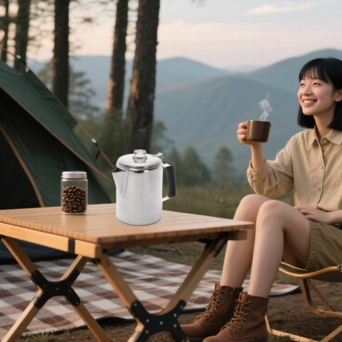Cididu Camping Coffee Pot Stainless Steel, Coffee Pot Outdoors, Durable Stove Top Brew Coffee Maker on Fire, Ideal for Group Camping, Hiking, Backpacking, RV and Travel, 9 Cups