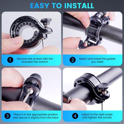 RAVEMEN Bike Bell, Hidden Aluminum Bicycle Bell with Crisp Loud Sound for Adults Kids Mountain Road Bikes, Q1 Bell for Bike with Max 110DB for 22.2/25.4/31.8mm Standard Handlebar