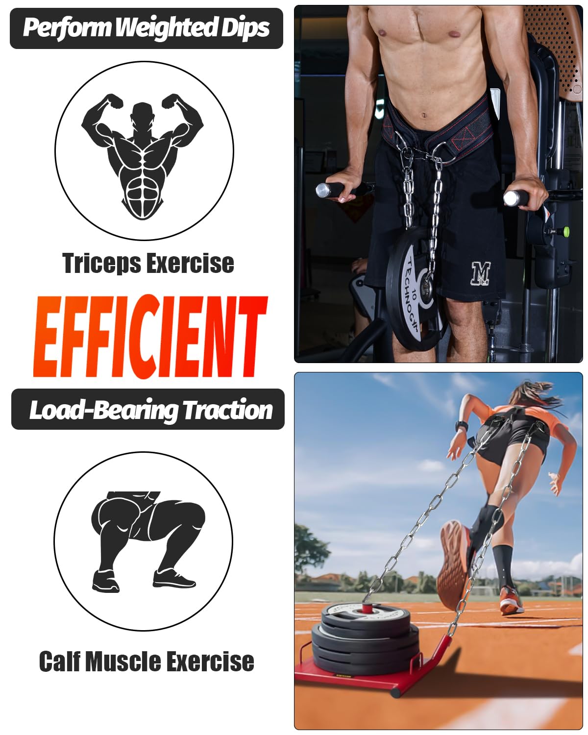 MAXRANK Dip belt With 37-40" Chain, 550lbs - 650lbs Weight Capacity, Weightlifting Belt for Dips and Pullups