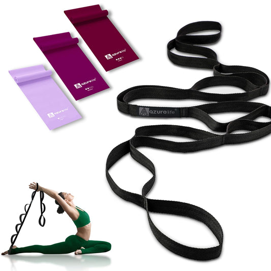 A AZURELIFE Flat Resistance Band Set (3 Pieces Total) Exercise Bands and Premium Durable Stretch Strap with Loops