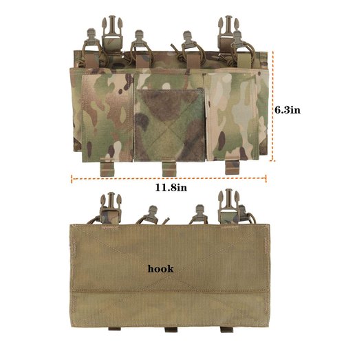 Elastic Quadruple Pack Mag Pouch Tactical Magazine Pouch with Utility Pouch Hook-and-Loop on The Back (CP)