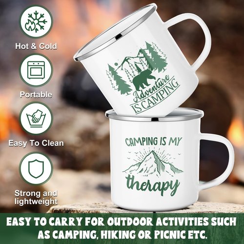 Pickmesh 6 Pcs Camping Mugs Enamel Cups 12oz Coffee Cups with Handle Camping Gifts for Outdoor Hiking Backpacking Lovers(Elegant Style)