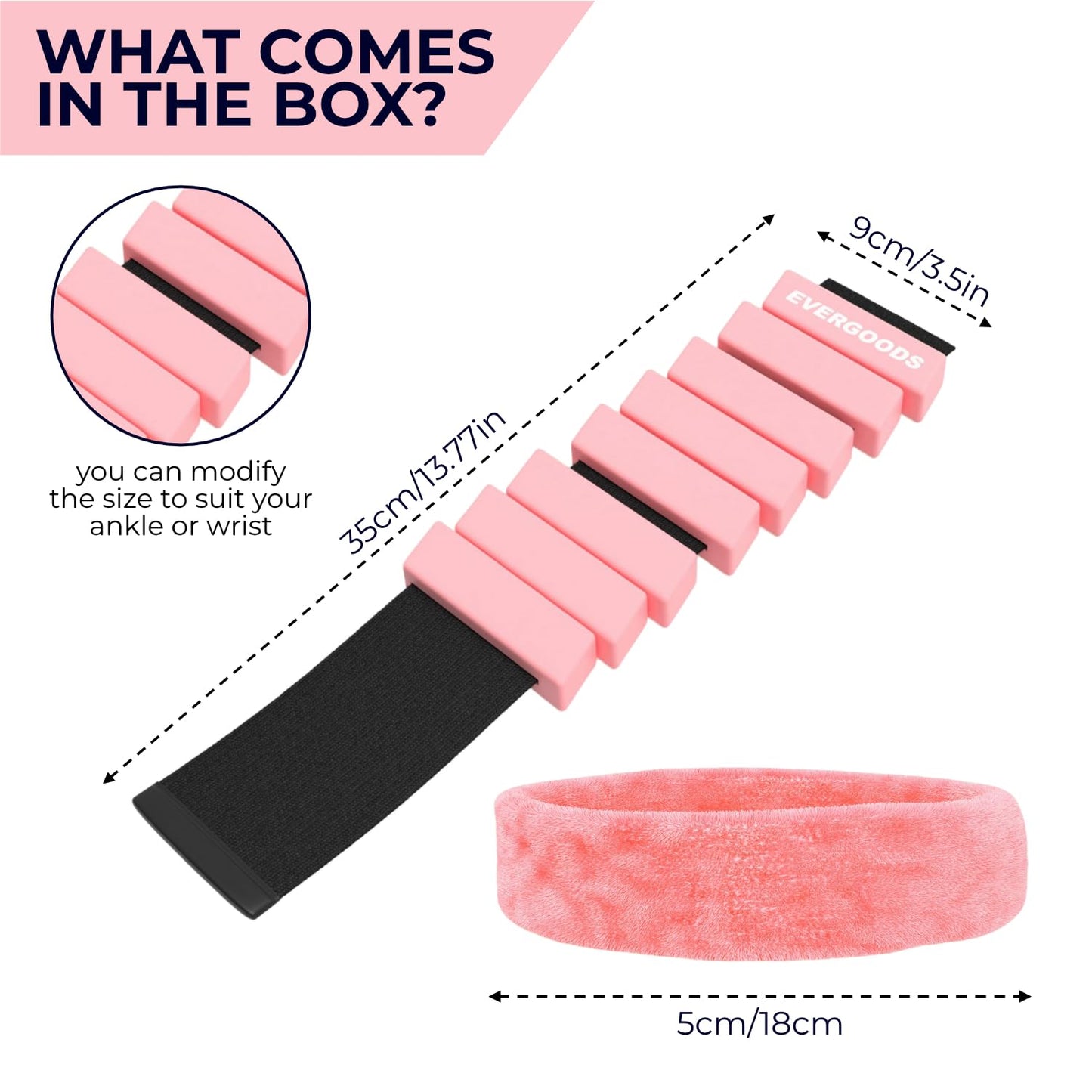 Evergoods Wrist and Ankle Weights for Women and Men, Set of 2 (1lb Each) Wrist Weights with Sweatband, Adjustable Strap Leg Weights Perfect for Yoga, Pilates, Dance, Pool Workouts, and Jogging (Light Pink)