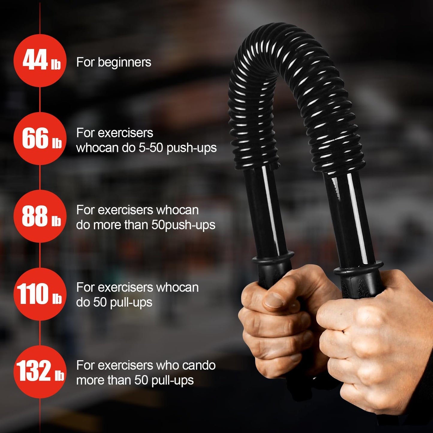 JAOTREL Power Twister Bar, Upper Body Strength Training Bar, Heavy Duty Arm Builder for Chest Shoulder Forearm Bicep and Arm Strengthening Workout Equipment (66, Pounds)