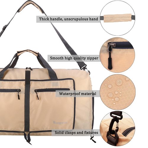 Woogwin Travel Duffel Bag Large Foldable Waterproof Overnight Bag for Beach Swim Bags Pool Sports Gym (60L Khaki)