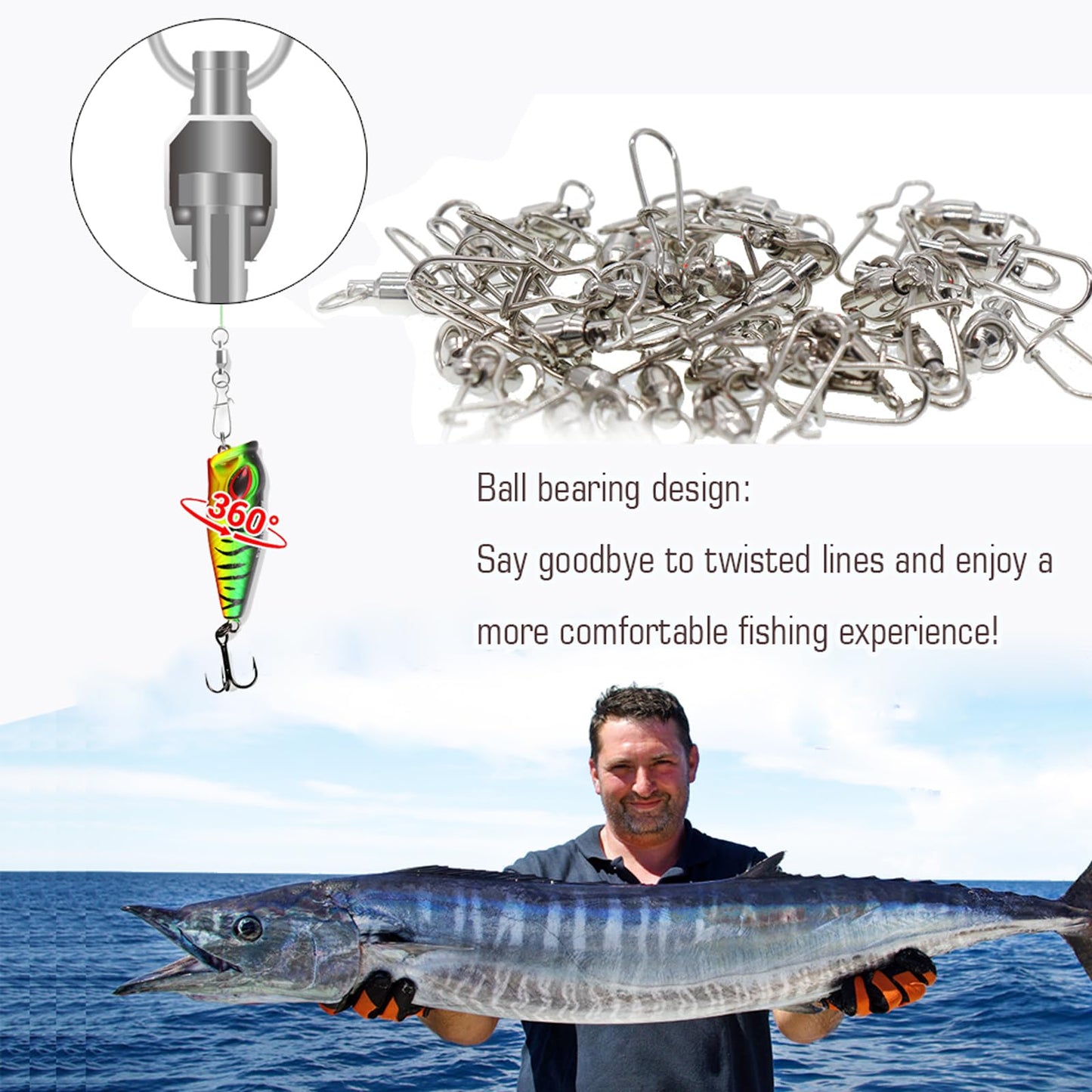 AMYSPORTS Duo Lock Snap Fishing Swivels Stainless Barrel Swivels Fishing Lure Snap Swivels Ball Bearing Swivels Fishing Tackle for Saltwater Fishing Freshwater Fishing 50pcs 27lbs