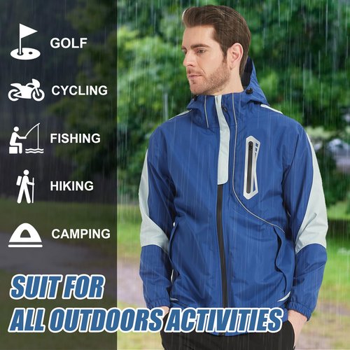 Men's Lightweight Waterproof Rain Jacket Arasiyama Windproof Raincoat with Hood Outdoor Ventures for Hiking Golf Travel