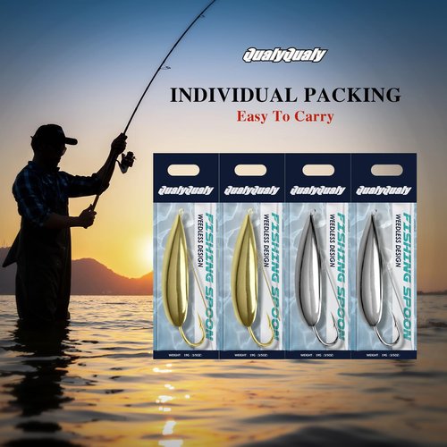 QualyQualy Weedless Spoon Fishing Lures for Saltwater, Minnow Fishing Spoon Hard Bait for Redfish Bass Tourt Northern Pike, 4PCS