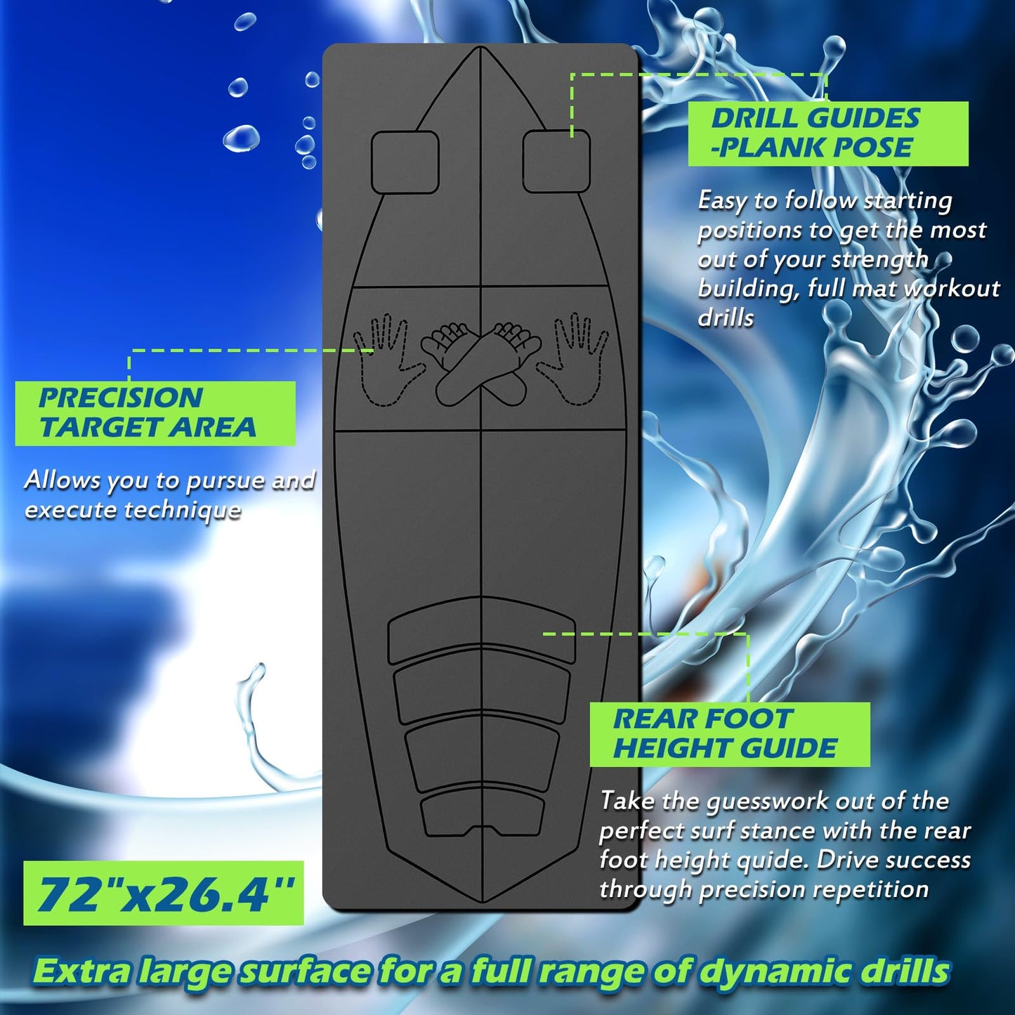 JellyArch 6 x 2.2 ft Surf Mat with Storage Bag Non-slip Rubber Yoga Mat Surf Training Accessories for Women Men Workouts Indoors