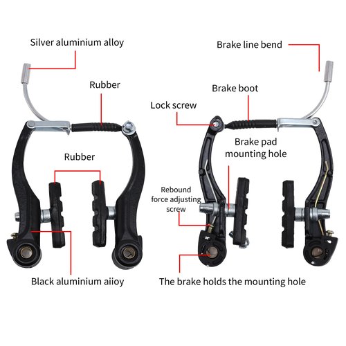 Stylemafia Complete V Bike Brake Set, Front and Rear Bike MTB Brake,Inner and Outer Callipers Cables Lever Kit with Calipers Levers Cables Multi-Tool Wrenches (Black)