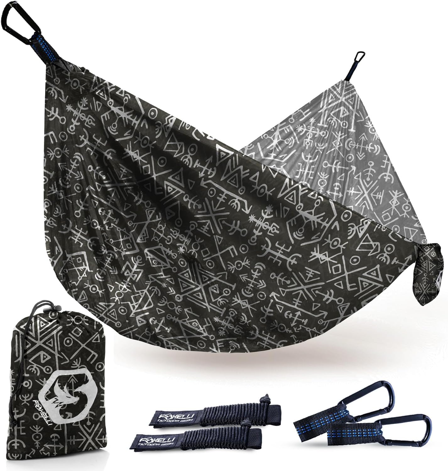 Foxelli Camping Hammock - Lightweight Portable Hammock, Easy Setup with Tree-Friendly Ropes & Steel Carabiners, Heavy Duty Parachute Nylon for Indoors and Outdoors