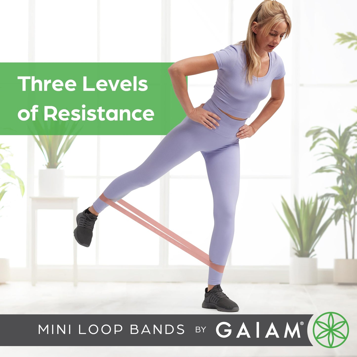 Gaiam Restore Mini Band Kit, Set of 3, Light, Medium, Heavy Lower Body Loop Resistance Bands for Legs and Booty Exercises & Workouts, 12" x 2" Bands