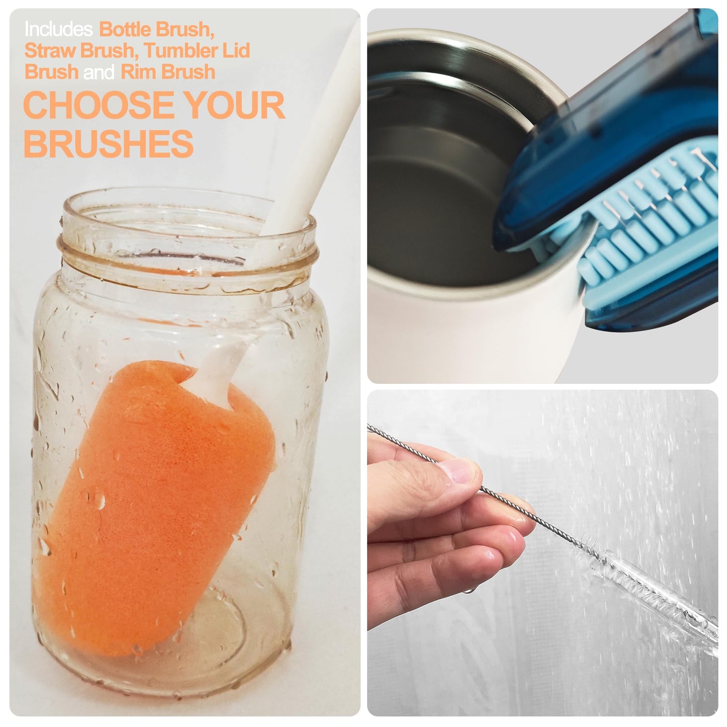 4 Pack Water Bottle Brush Cleaner Set for Owala Twist, Free-Standing Cleaner for Stanley All Day Slim, 2 Straw Brushes, 3-in-1 Lid Cleaning Brush for Spout Crevices