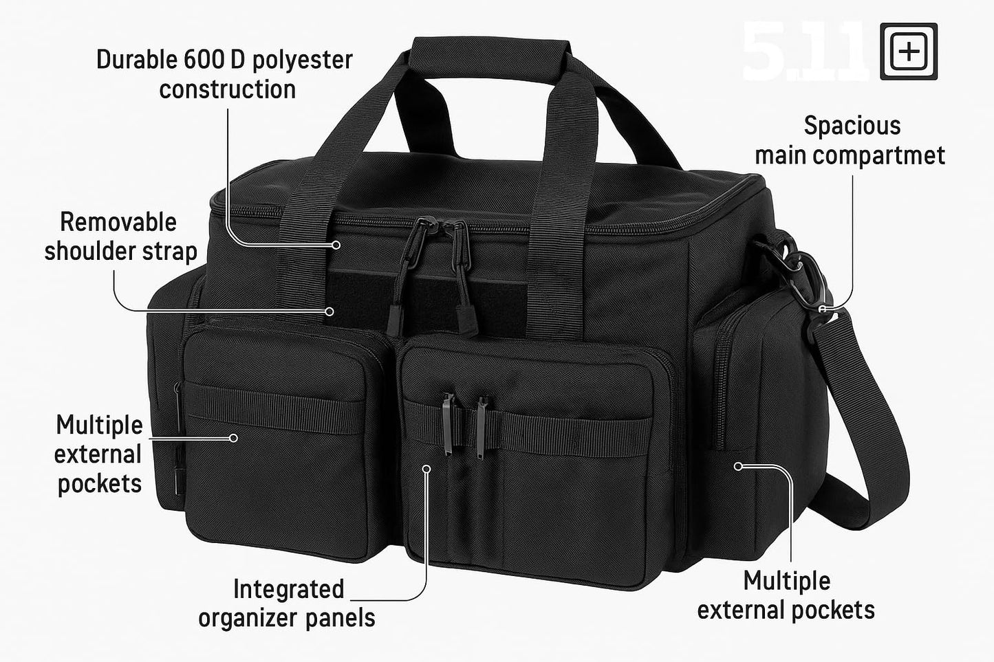 5.11 Tactical Patrol Ready 40 Liter Bag, Police Security Car Front Seat Organizer, Black, Style 59012ABR