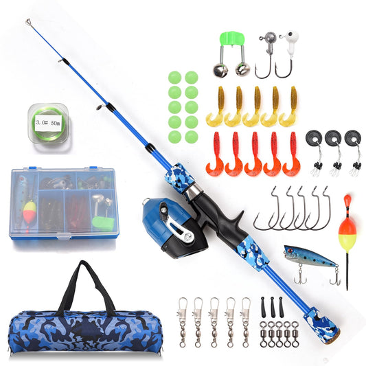 doorslay Kids Fishing Rod and Reel Combo Full Kit 1.2m/1.5m Telescopic Casting Rod Pole with Spincast Reel and Hooks Lures Swivels Carry Bag