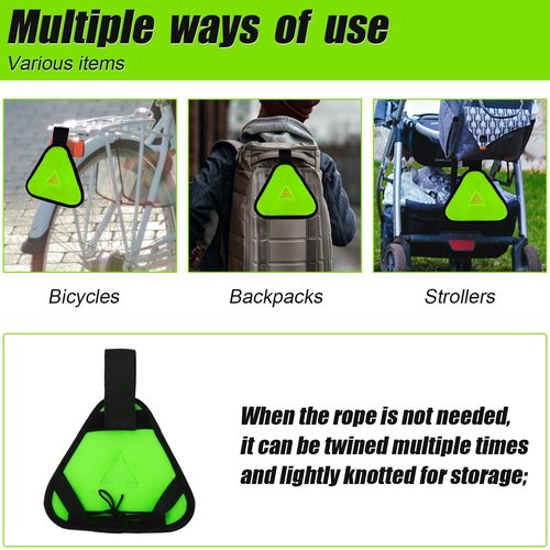 PEUTIER Reflective Triangle Sign, Bright Reflective Yield Symbol with Magic Adhesive Strap & Cord High Visibility Warning Safety Triangle Accessories for Bike Backpack Different Scenes (Green)