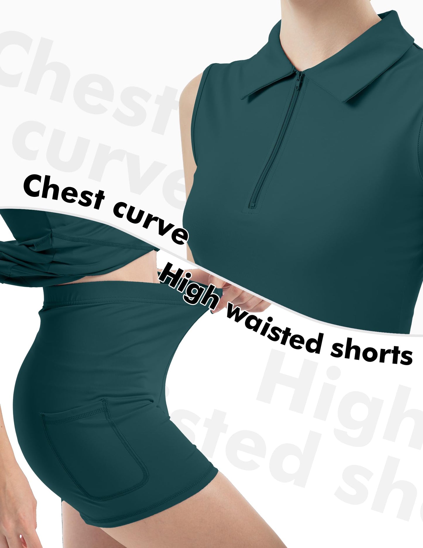 FKEEP Women's Tennis Golf Dresses Zipper V-Neck Sport Activewear with Shorts and Pocket Workout Athletic (Aqua Green, S)