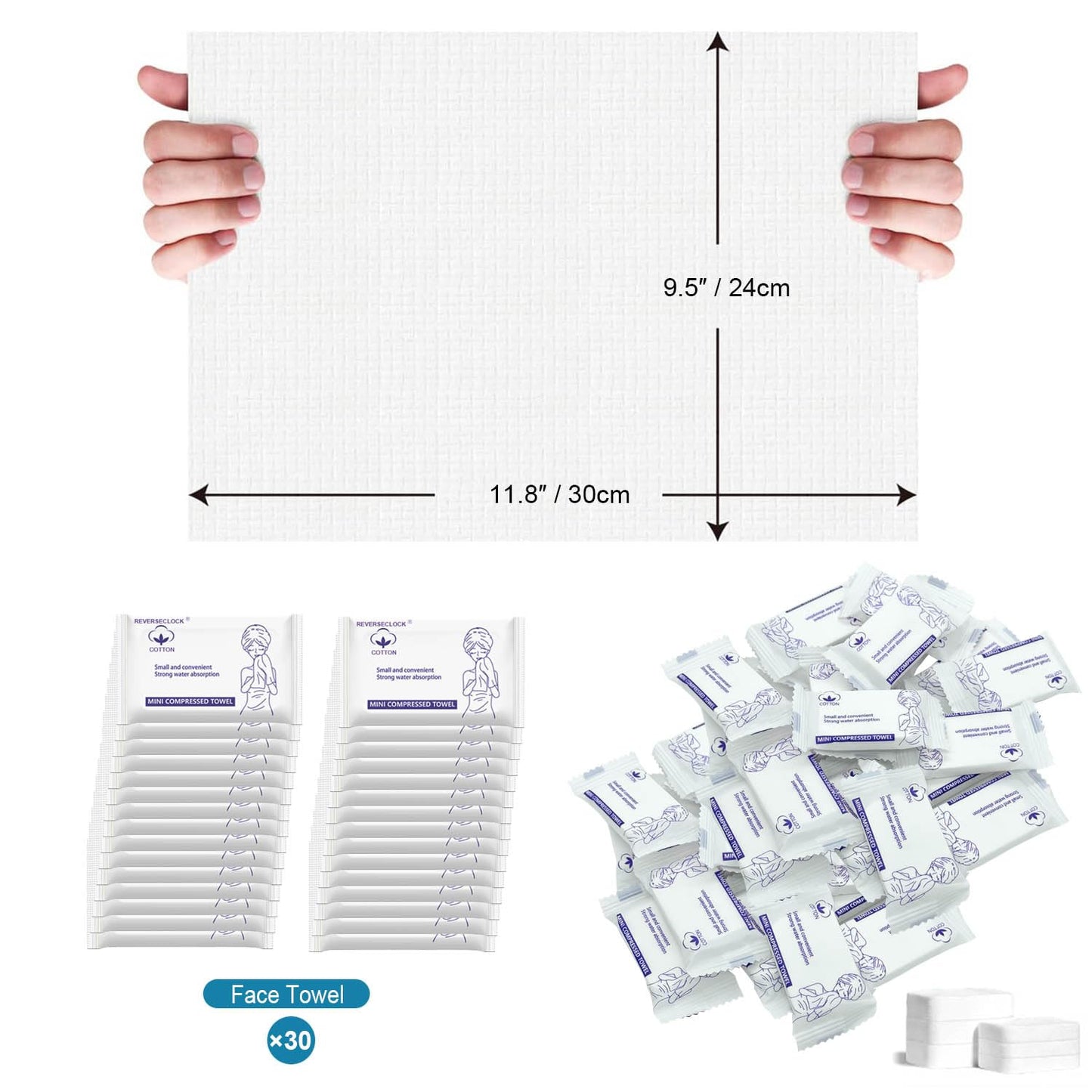 30 Pcs Disposable Washcloths for Travel Compressed Towels Cotton Thick Portable Reusable Face Towel Tablets Outdoor Camping Hiking Sports Beauty Salon Cleaning Travel Kit for Hotel 11.8 x 9.5 inches