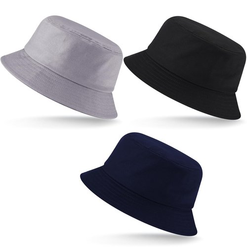 Zhanmai 3 Pcs XXL Bucket Hat for Man Woman Large Oversize Summer Beach Cotton Hats for Fisherman(Grey, Dark Blue and Black)
