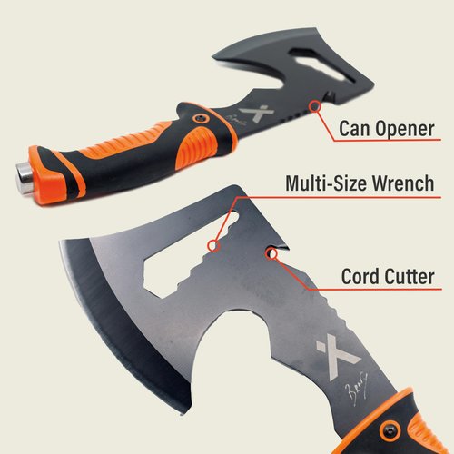 Bear Grylls Ultimate Hatchet, Axe for Camping, Survival, and Backpacking, Includes Sheath, Bottle Opener, Hammer, and Hex Wrench, 3cr13 Stainless Steel - Black Oxide
