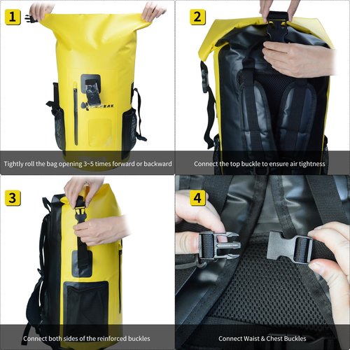 SEPEAK 55L Waterproof Marine Dry Bag, Roll Top Backpack, Heavy Duty Dry Sack for Kayaking, Boating,Swimming,Diving,Surfing,Rafting,Fishing,Camping,Hiking,with Reflective Strip,Yellow