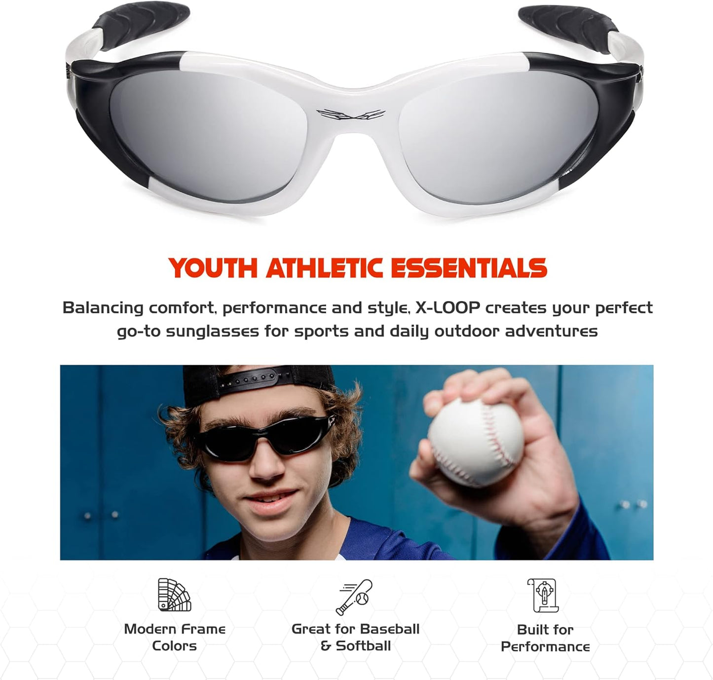 Polarized Youth Sports Sunglasses for Boys & Teens (Ages 8-16) - UV400 Baseball Wraparound