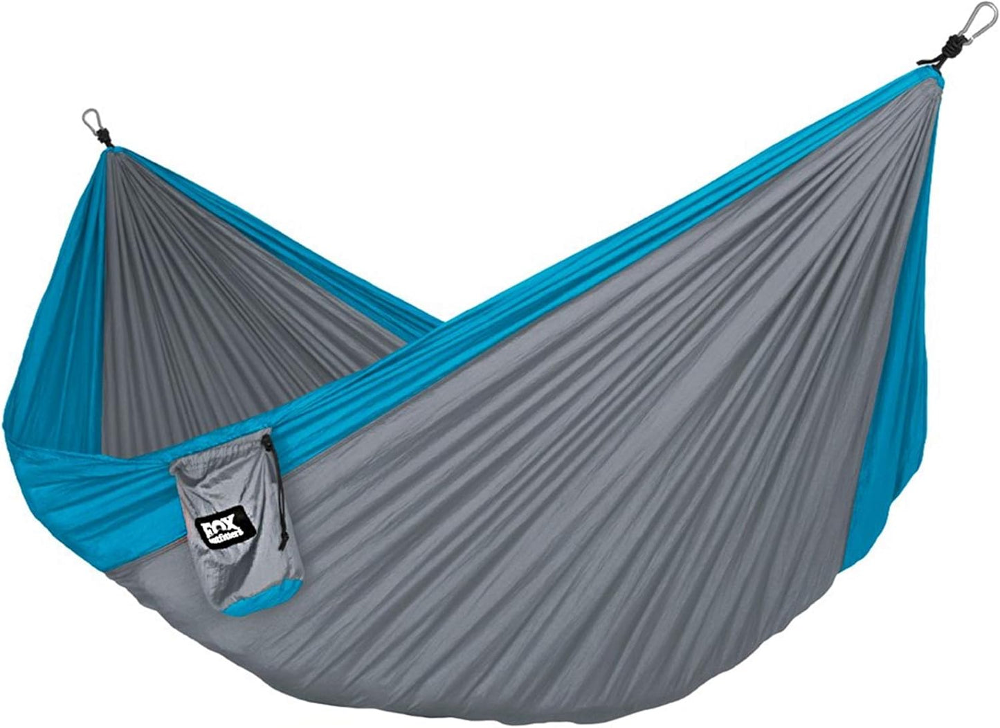 Neolite Double Camping Hammock - Lightweight Portable Nylon Parachute Hammock for Backpacking, Travel, Beach, Yard. Hammock Straps & Steel Carabiners Included (Orange/Blue)