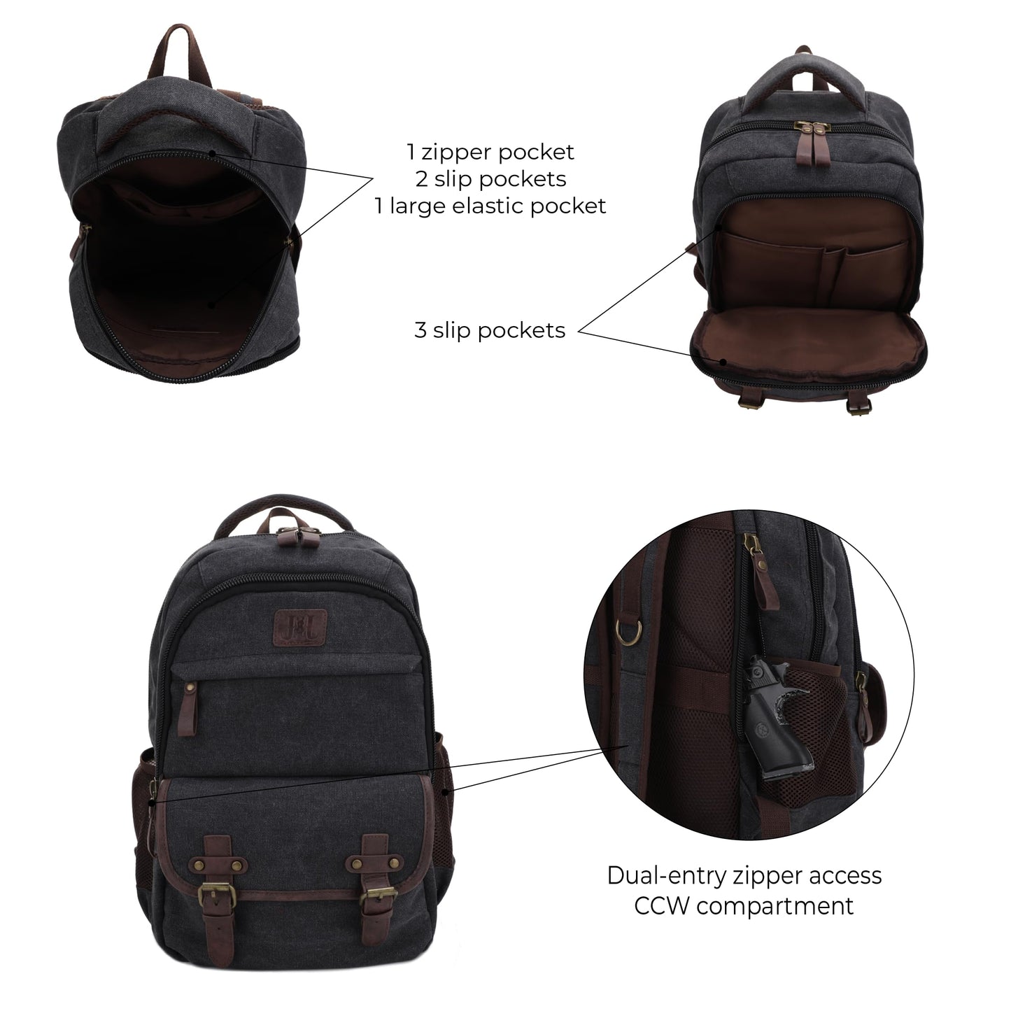 JESSIE & JAMES Alpine CCW Lock and Key For Men Women Outdoors Backpack - Black