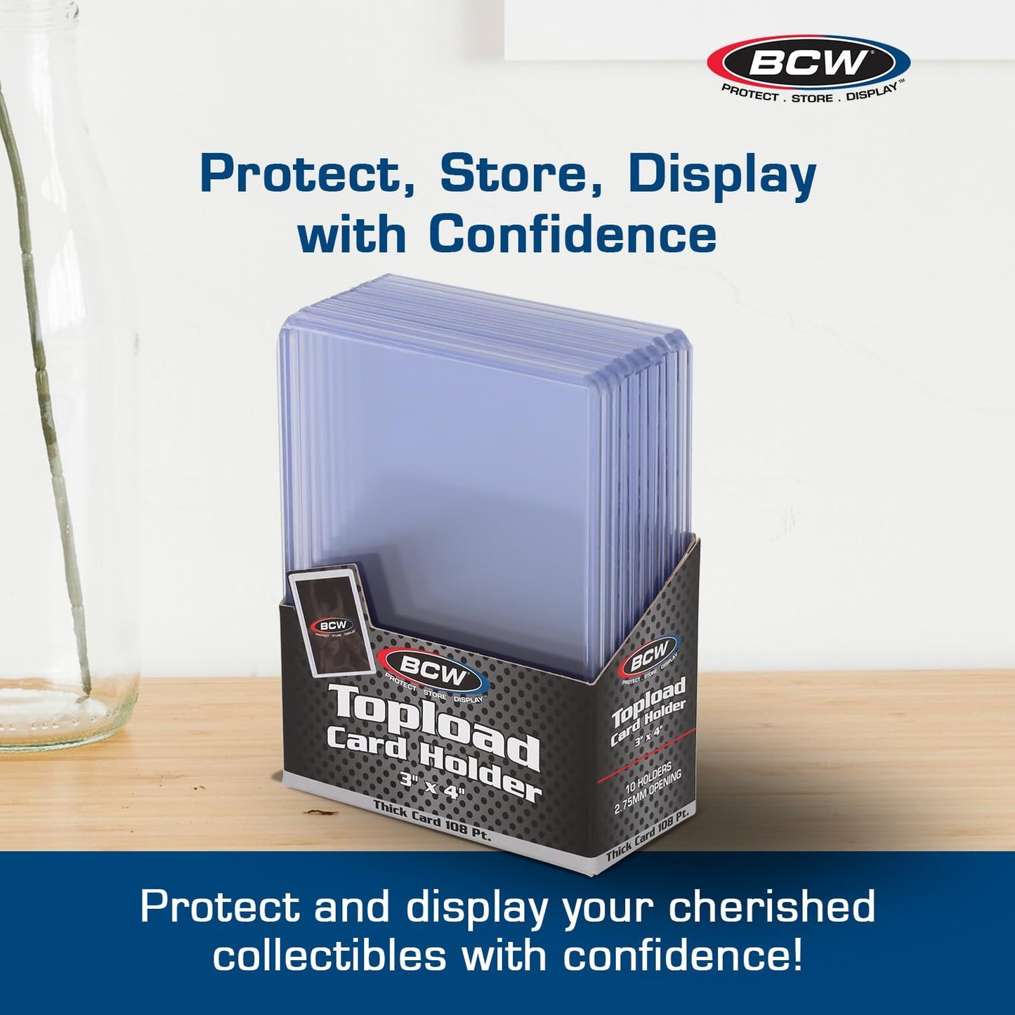 BCW 108 PT. Thick Card Topload Holder - Pack of 1 | Durable Rigid PVC Toploader | Toploaders for Memorabilia, Jersey, Patch, and Relic Cards