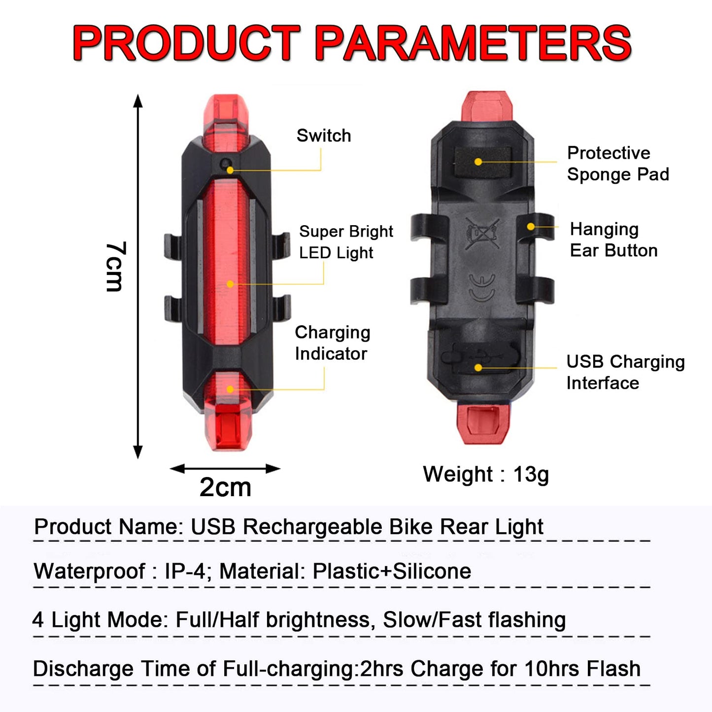 YUERWOVER 2 Pack USB Rechargeable LED Bicycle Rear Lights Cycling Bike Taillight Red Seat Back Safety Lamp Night Riding Essential Waterproof 4 Modes Warning Light for Men Women Kids MTB Accessories