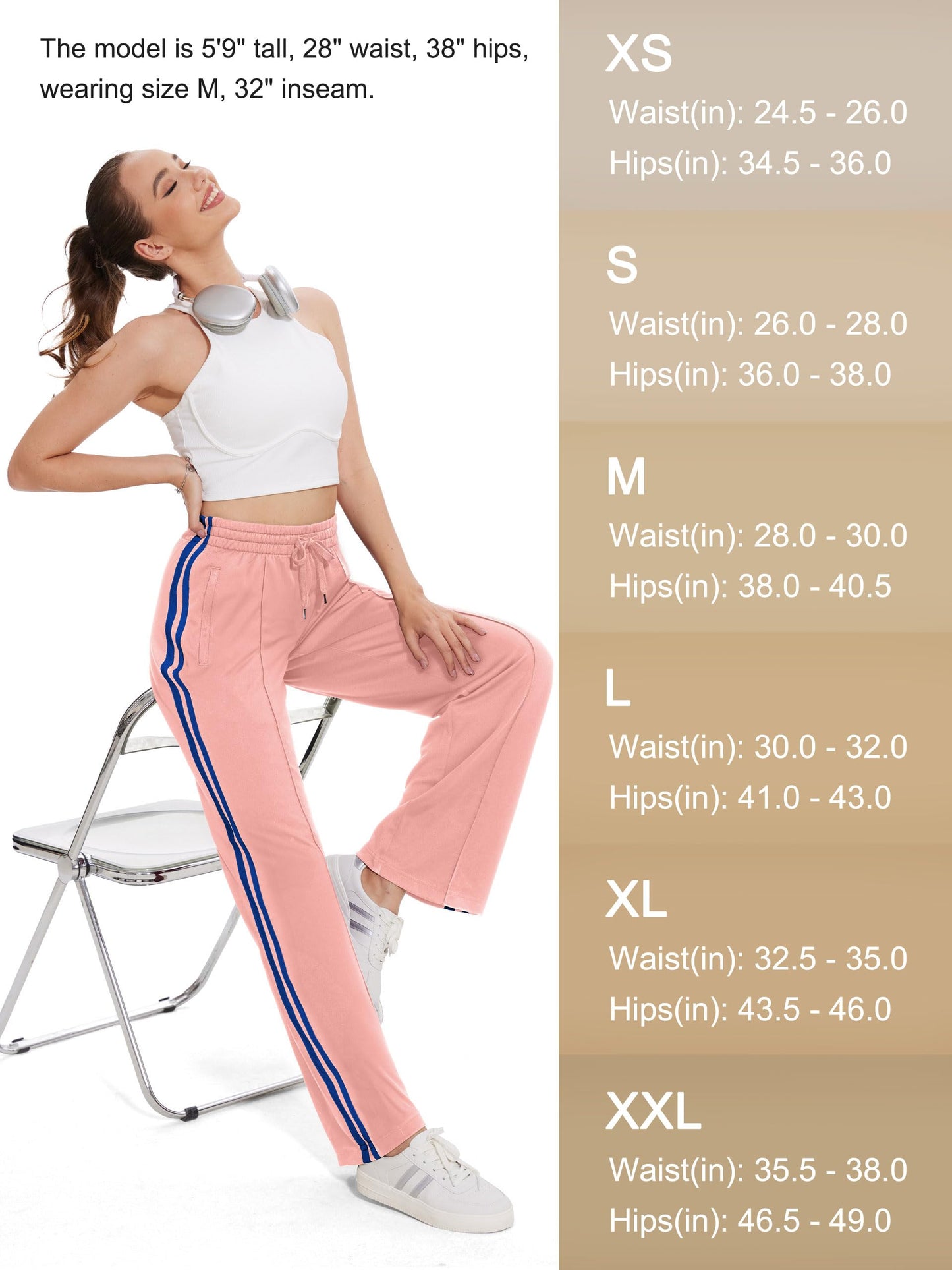 Tapata Petite Women's 28" Inseam Track Pants Elastic Waistband Y2K with Zipper Pockets Dance Studio Sweatpants, Pink, M