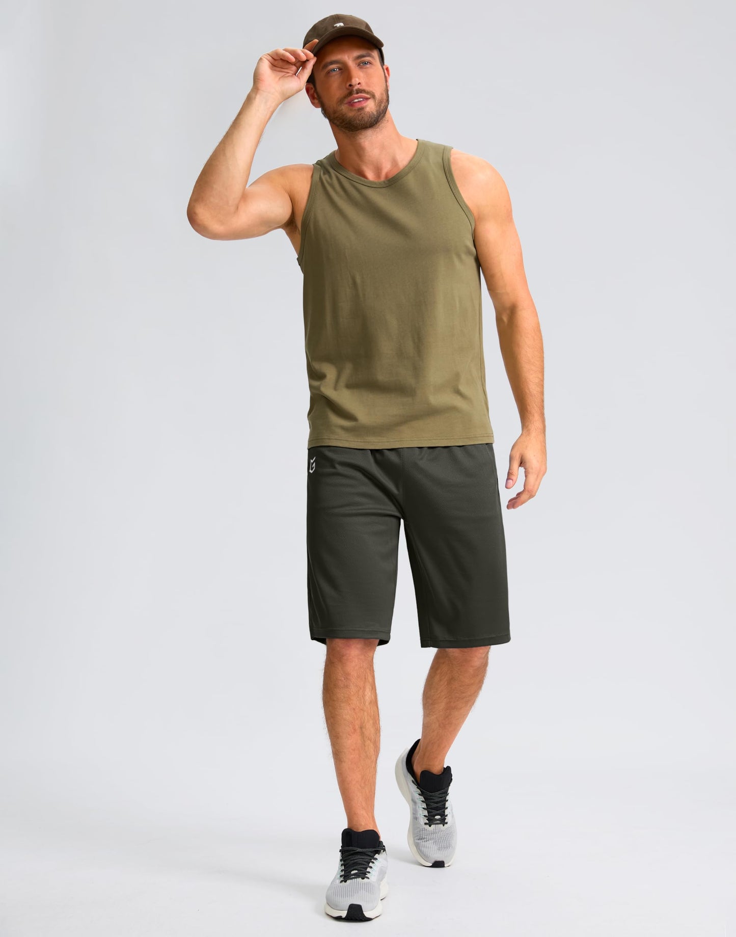 G Gradual Men's Athletic Shorts with Pockets 9" / 11" Long Basketball Shorts Lightweight Quick Dry Gym Workout Shorts for Men(Olive,XXXL)