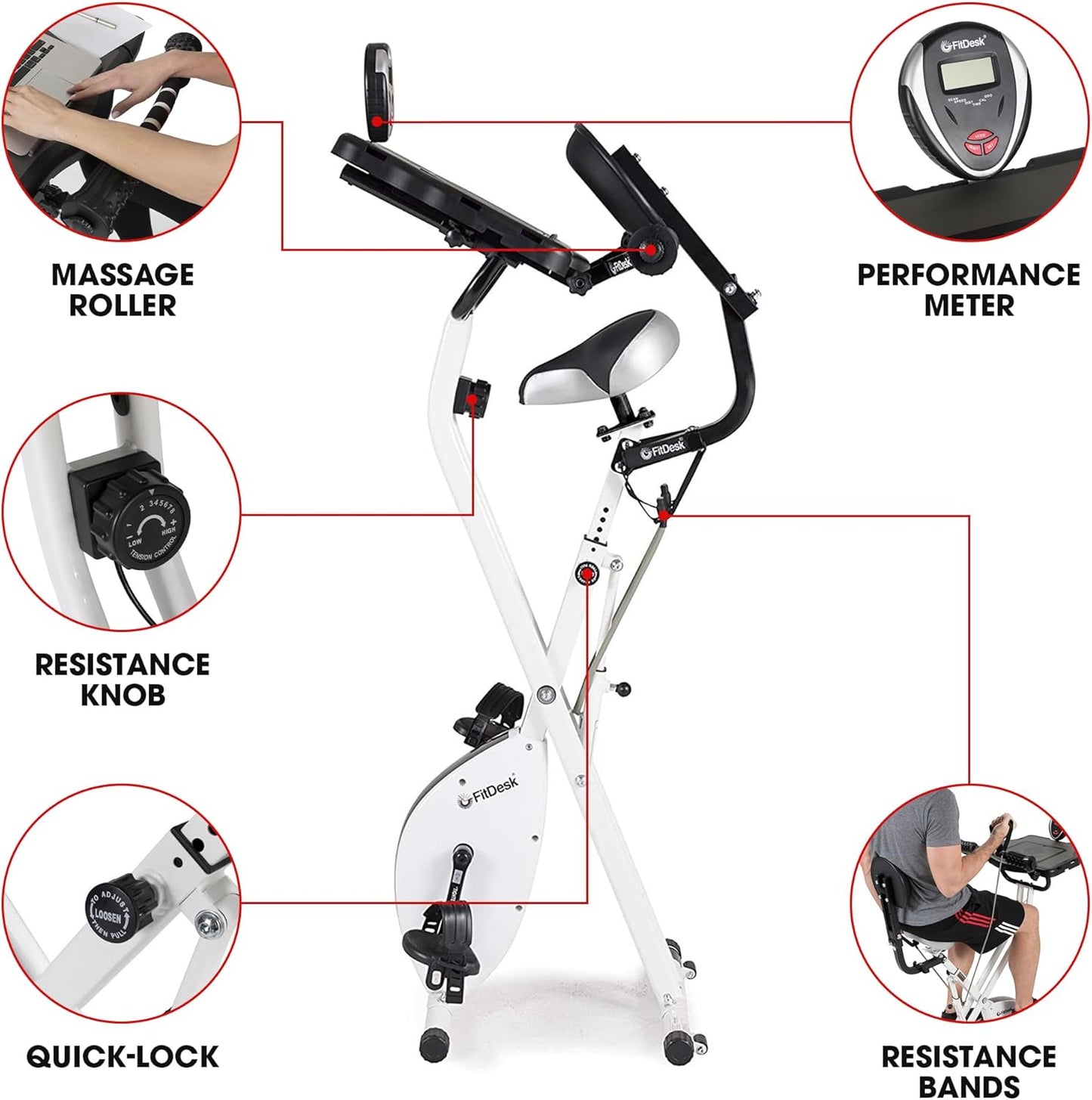 FitDesk Standing Exercise Bike Desk 3.0, Adjustable Height Indoor Cycling Trainer, Tablet Holder, Fitness Table, Portable Exercise Table, Resistance Bands, Home & Office Bike, Supports Up to 300 lbs