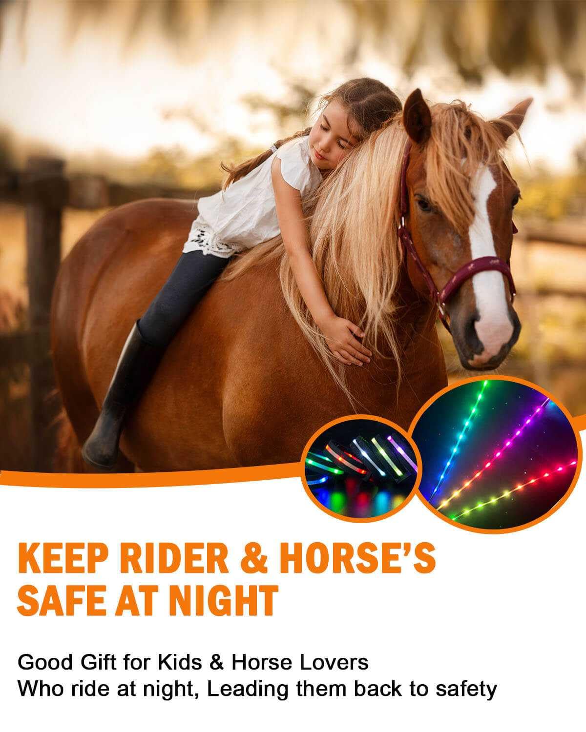 5pcs LED Horse Breastplate Collar & Leg Band, 7 Colors in 1 Light up Tack Set, USB Rechargeable Harness & Leg Strap - Added Visibility & Safety for Night Riding
