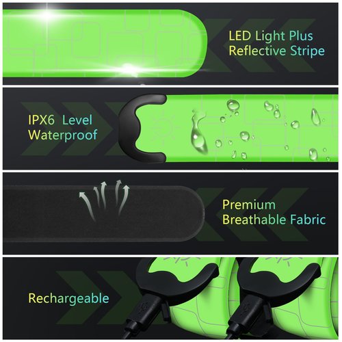 Xeiophoy LED Armband Rechargeable, 2 PCS 2024 Version LED Armbands for Night Running Cycling Walking Jogging, High Reflective Running Gear Adjustable Light Up Bands for Men Women and Kids, Green