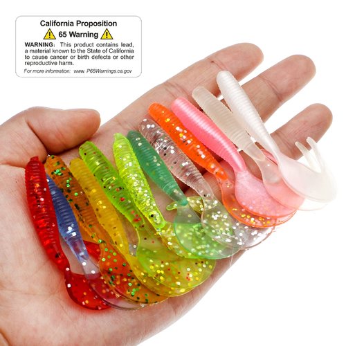 Ghanneey 150Pcs Fishing Soft Lures Kit Set with Jig Heads Hooks Kit Soft Plastic Grubs and Crappie Jig Fishing Hooks for Bass Trout Saltwater and Freshwater
