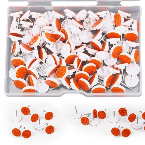 XIHIRCD 100pcs Reflective Tacks for Trail Marking, Box Package Reflective Trail Tacks Thumb Tacks Glow in The Dark Tacks Tree Markers for Hunting Camping Hiking Survival Outdoors(Orange)