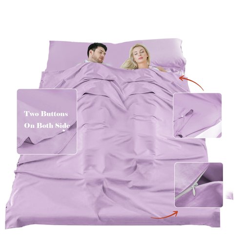 BREENHILL Cotton Sleeping Bag Liner，Double Camping Sheets & Travel Sheet Hostels & Traveling Sleep Sack for Backpacking, Hotels Lightweight Sleeping Bag Liners with Zipper Comfortable Purple