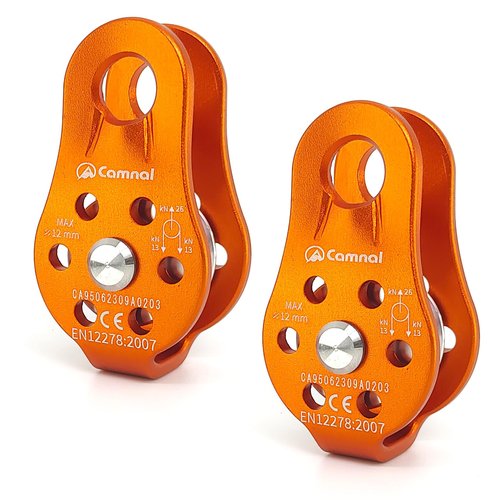 LILYXIN 26KN Fixed Plate Micro Pulley, Small Aluminum Rope Pulleys, Climb Bearing Hitch Pulley for Climbing, Rappelling, Aloft Work Etc (26KN, Orange, 2)