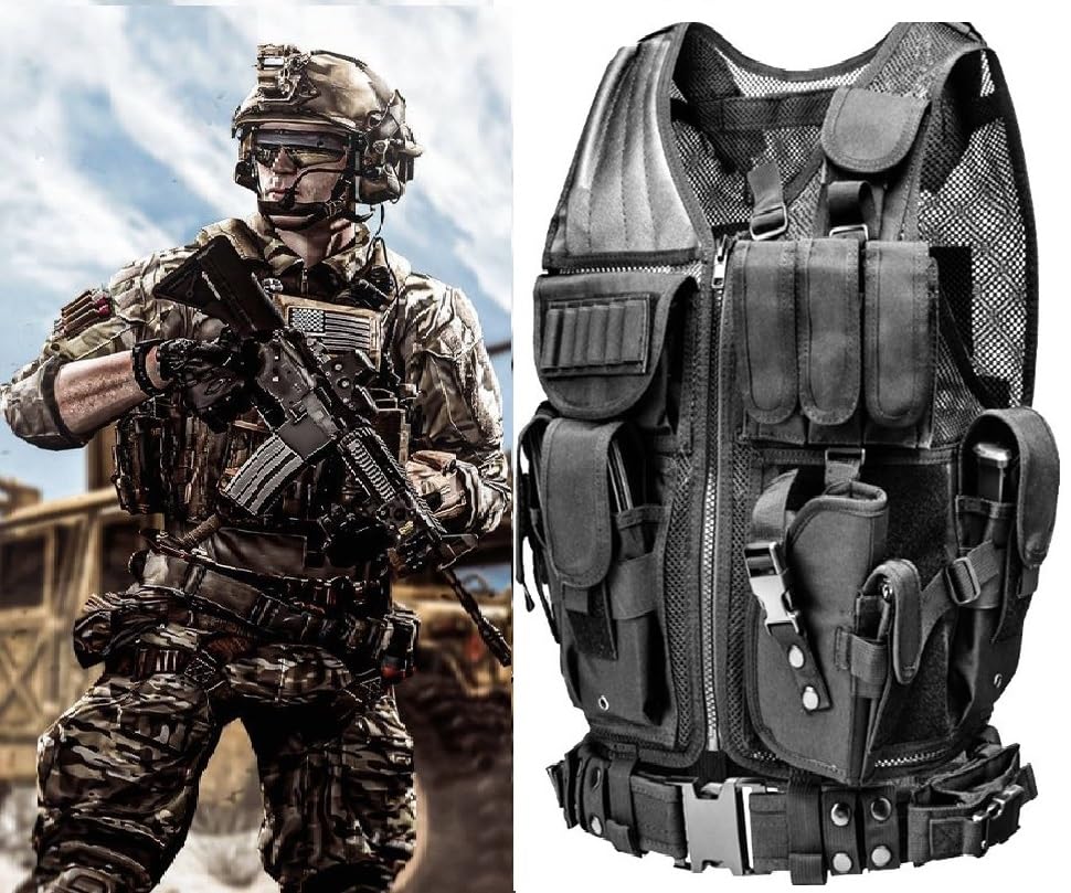 GALAXYLENSE U.S Universal Sport Airsoft Hunting Paintball Tactical Gear Vest Protection Light Weight Heavy Duty Breathable (Black Color)