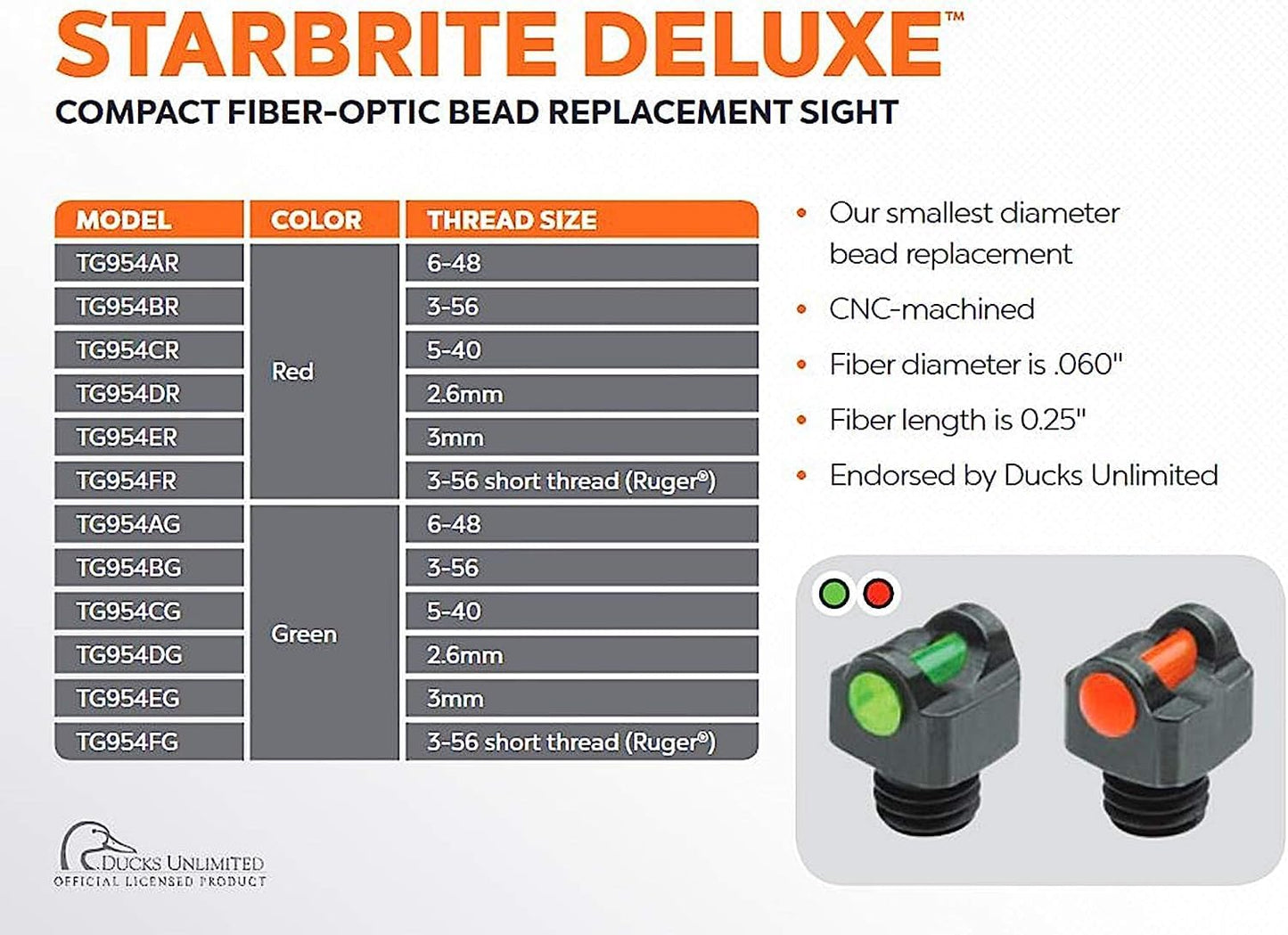 TruGlo Low-Profile All-Metal Construction Starbrite Deluxe Fiber Optic Shotgun Replacement Bead, Red or Green