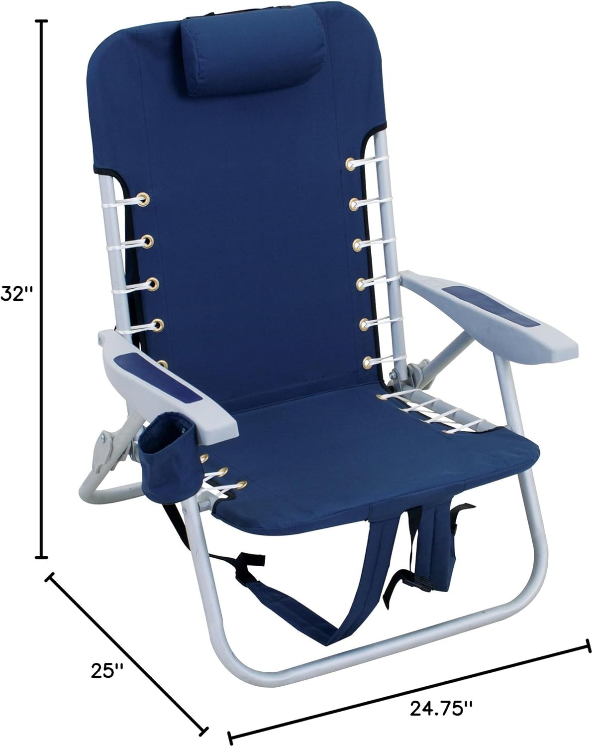 RIO Gear Beach Lace-Up Suspension Folding Beach Chair, Navy , 44.7" x 25.5" x 26.5"