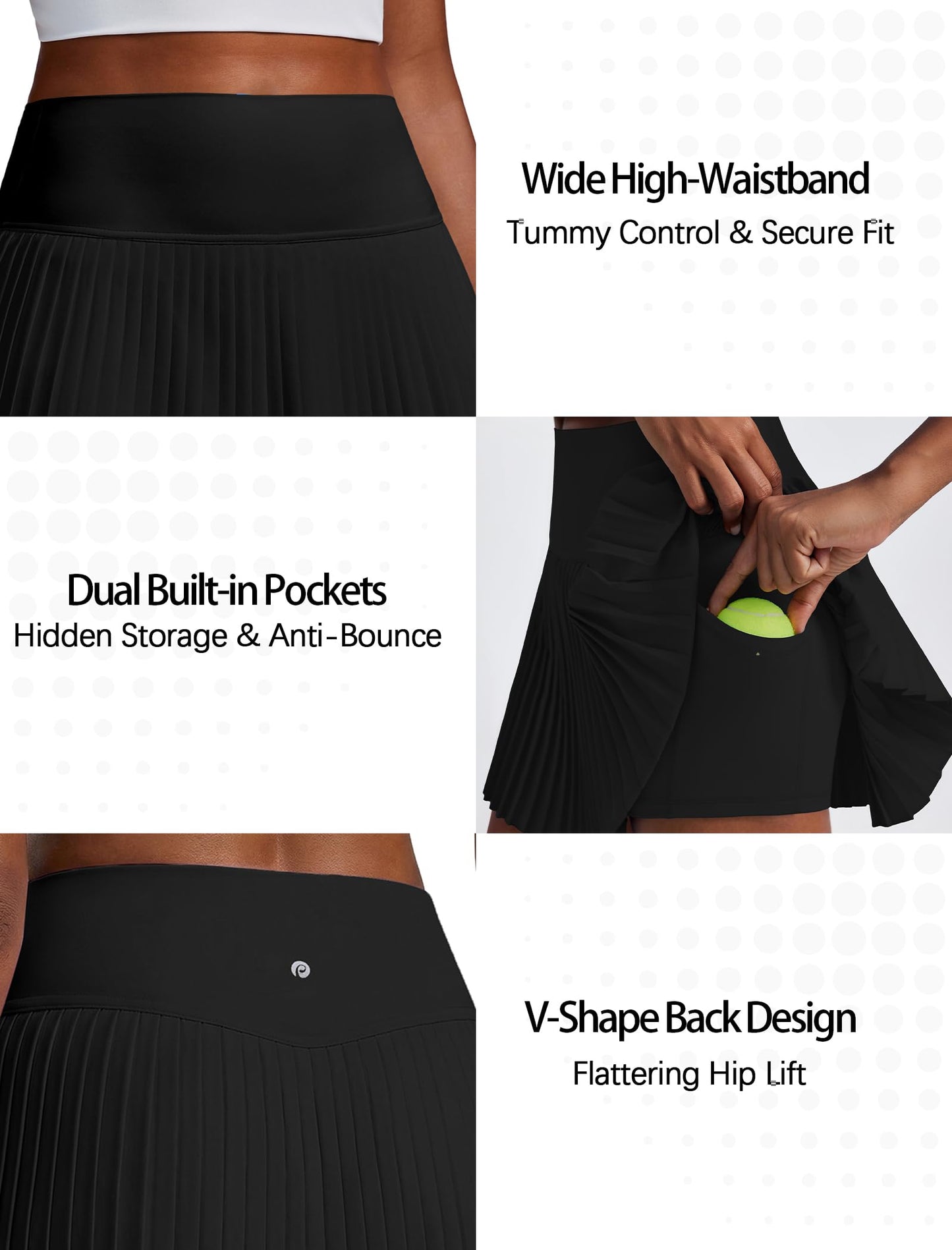 PINSPARK High Waist Pleated Tennis Skirts for Women with Shorts Mini Athletic Workout Golf Skort Skirts with Pockets, Black Medium