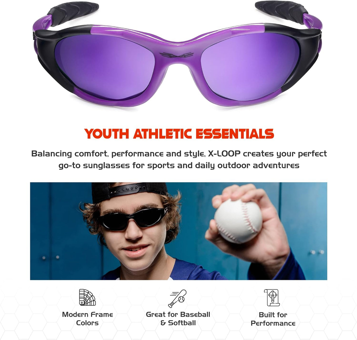 Polarized Youth Sports Sunglasses for Boys & Teens (Ages 8-16) - UV400 Baseball Wraparound