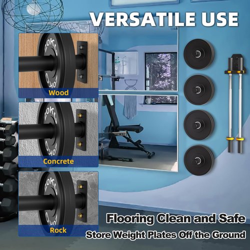 Wall Mounted Weight Plate Holder, Weight Rack Storage for 2" Olympic Weight Plate, Max Weight Capacity 330 lb, Best with Black Powder Coated for Garage Home Gym Strength Training (2 pcs)