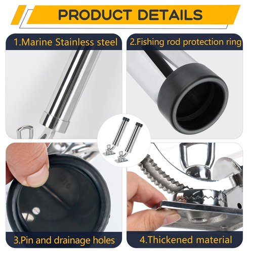 Marinebaby 2Pcs Fishing Rod Holder ,360° Adjustable Rod Outrigger,316 Stainless Steel Fishing Pole Support for Marine Boat Yacht