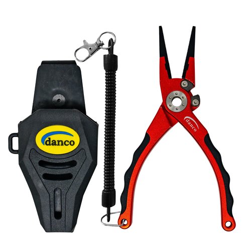 danco Prodigy 7.5-inch Fishing Pliers with Replaceable Line Cutters, Aircraft Grade Aluminum Fishing Gear, Saltwater Resistant Fishing Needle Nose Pliers, Rubber Grip Inserts (red)