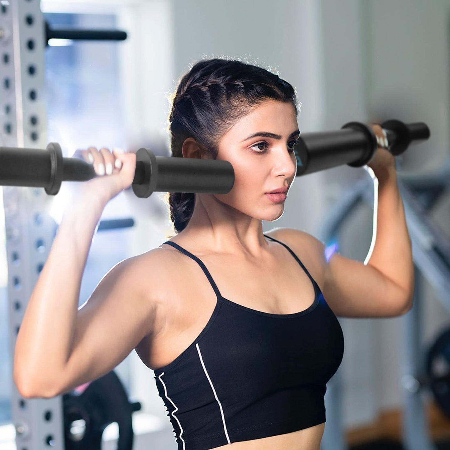 16" Olympic Dumbbell Handle, Dumbbell Bar for 2-inch Olympic Weight Plates, Loadable Dumbbells for Home Gym Strength Training, 2 Pair of Spring Collars Included