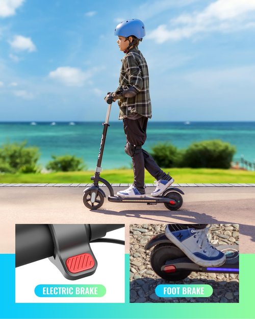 Gyroor H40 Kids Electric Scooter with 180W Motor & LED Visible Display, 10 Mph, Colorful Lights, Adjustable Speed and Height, Electric Scooter for Kids Ages 8-12 Ideal Gifts